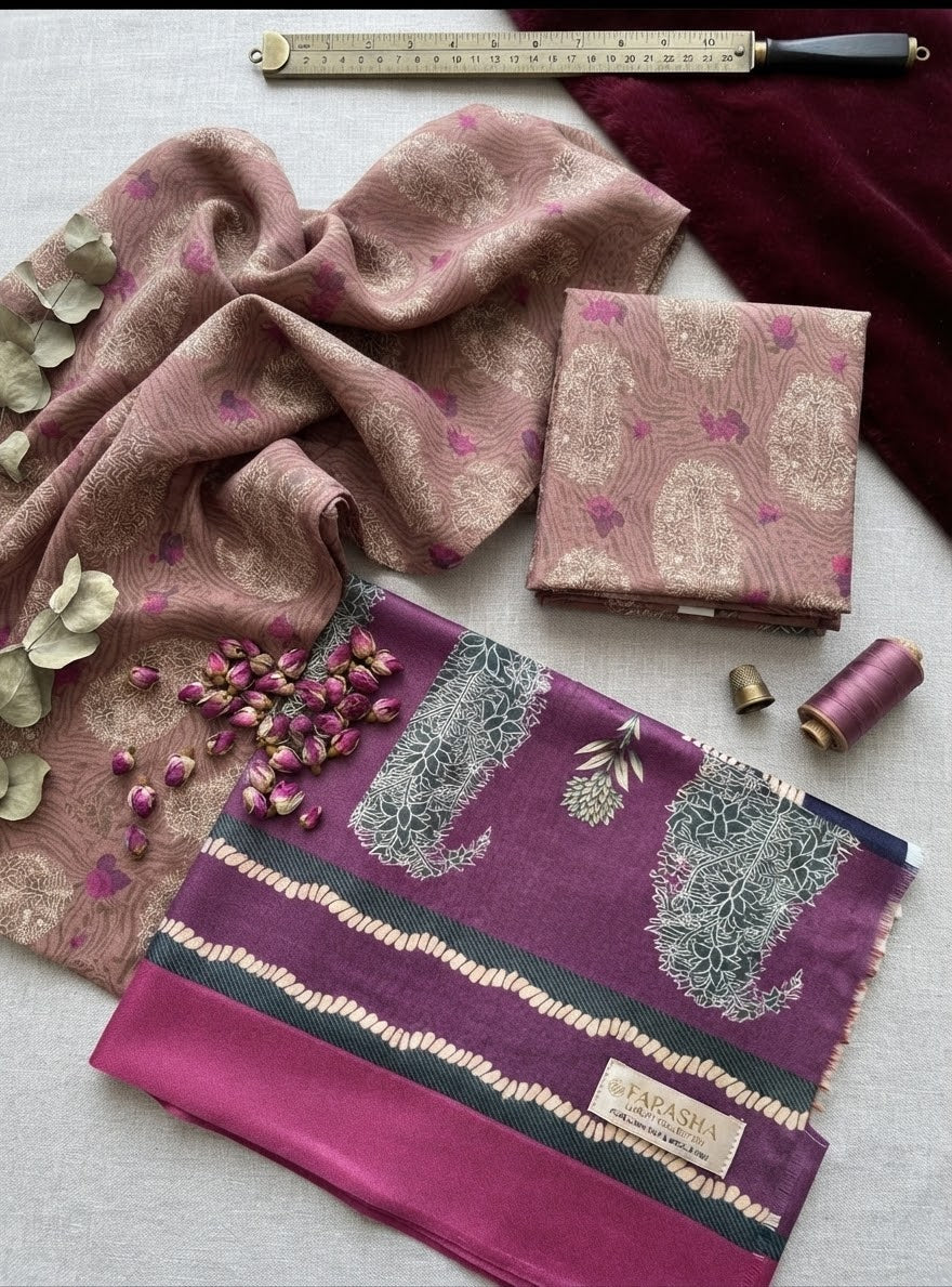 Sale printed linen 3Pc with printed shawl (winter)