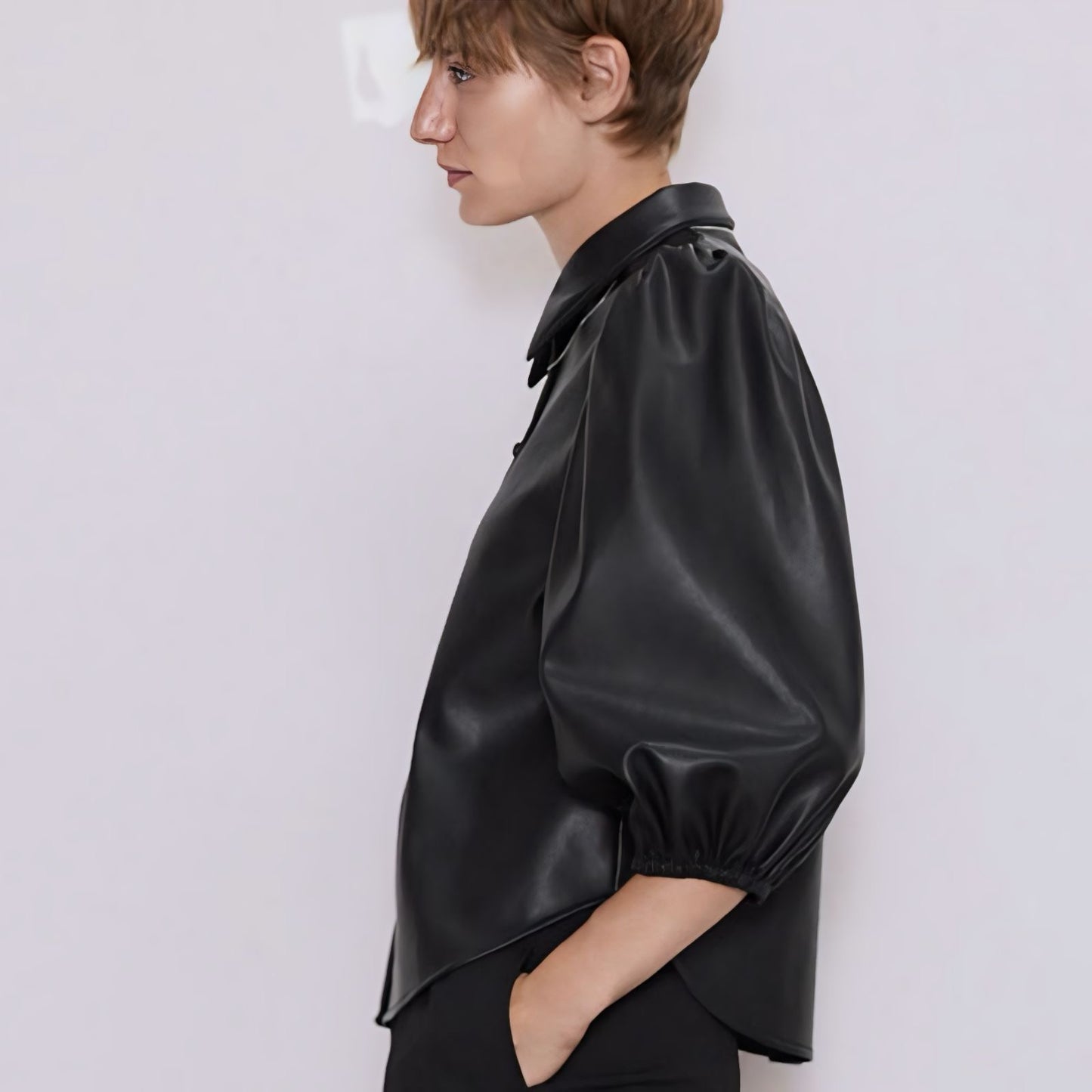 Missguided Faux Leather Turn Down Collar Shirt