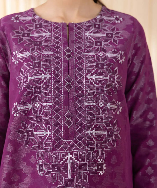 Sale sapphire embroided jacquard lawn shirt with plain trouser and embroided Khadi net dupatta complete 3pc (unstitched)