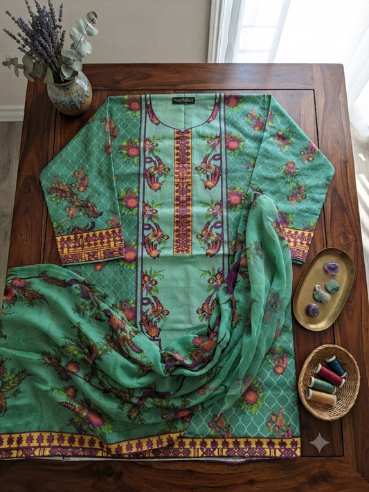 Bareeze Lawn shirt with pure bamber chiffon duppata 2 pc