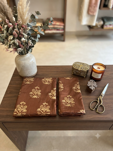 Block printed raw silk 2 pc