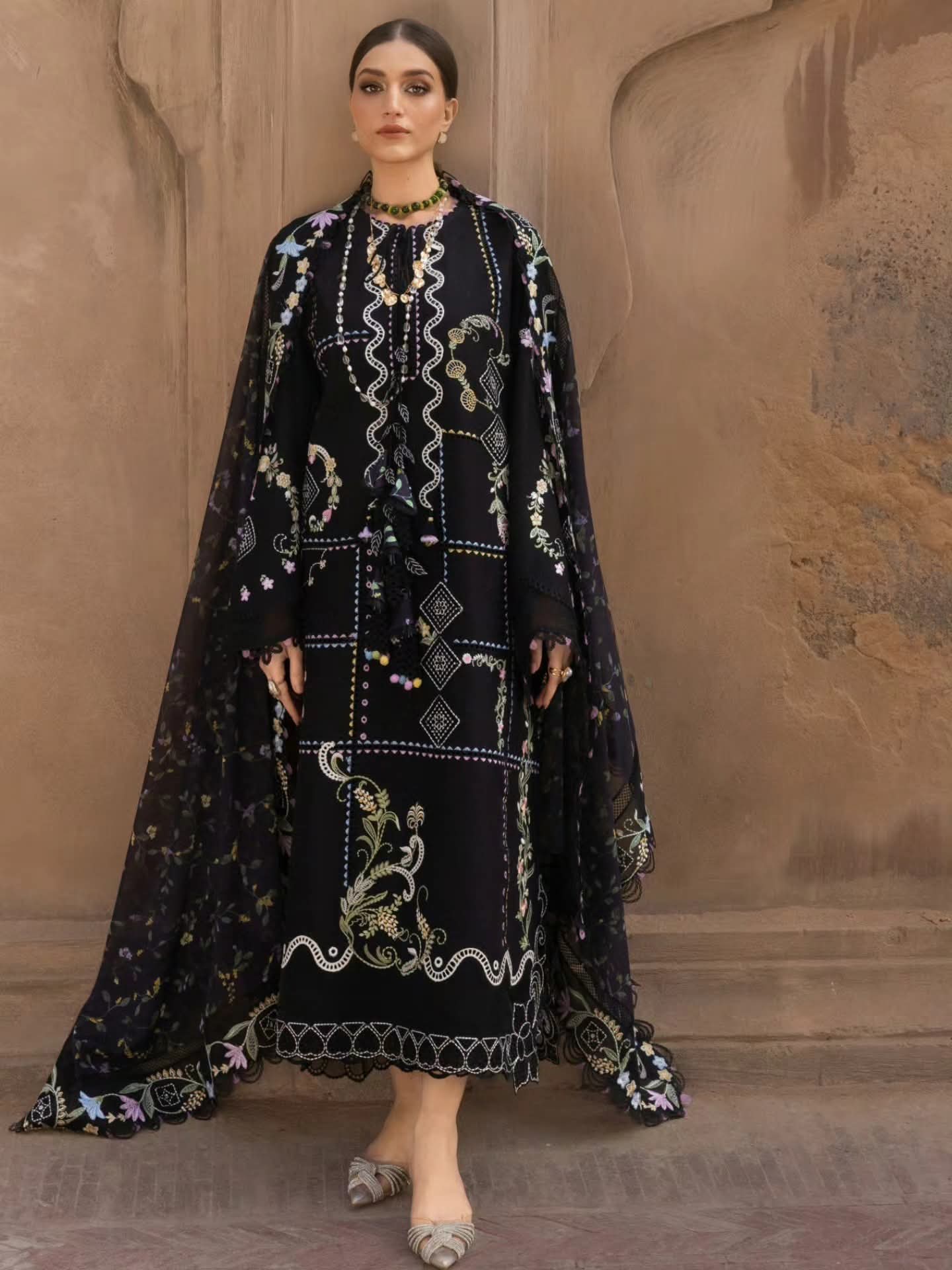 Flow by crimson luxury embroided lawn 3pc D-1A