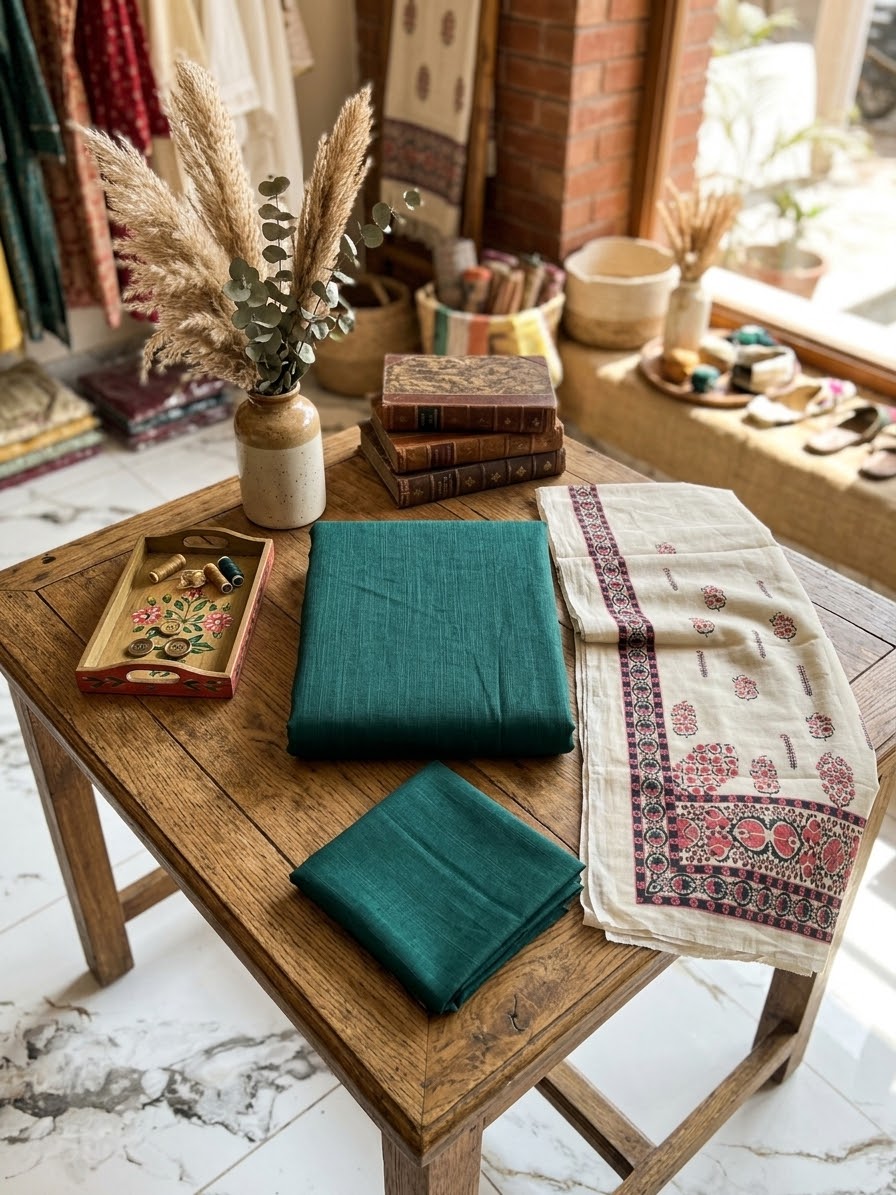 Hussain Rehar 3pc plain khadar shirt trouser with printed wool shawl