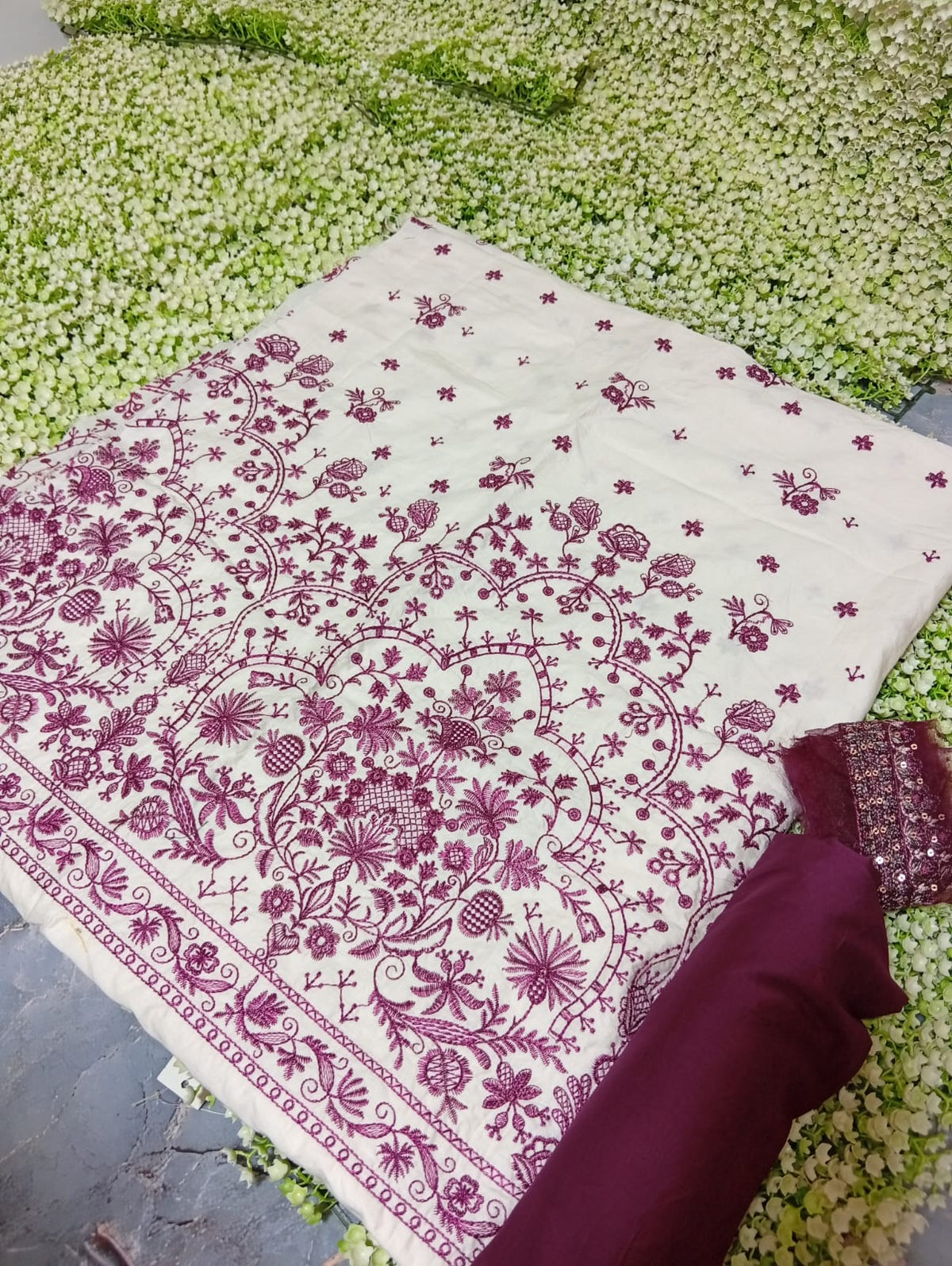 Batik embroided lawn shirt with plain trouser 2pc