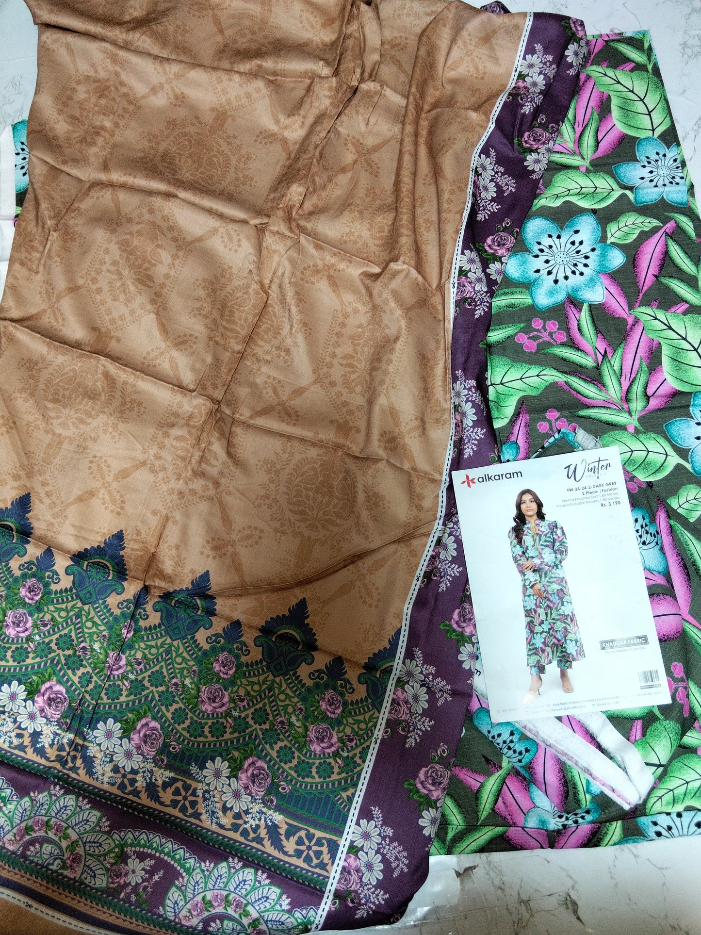 Sale Alkaram Printed khaddar 2pc+ Linen Shirt