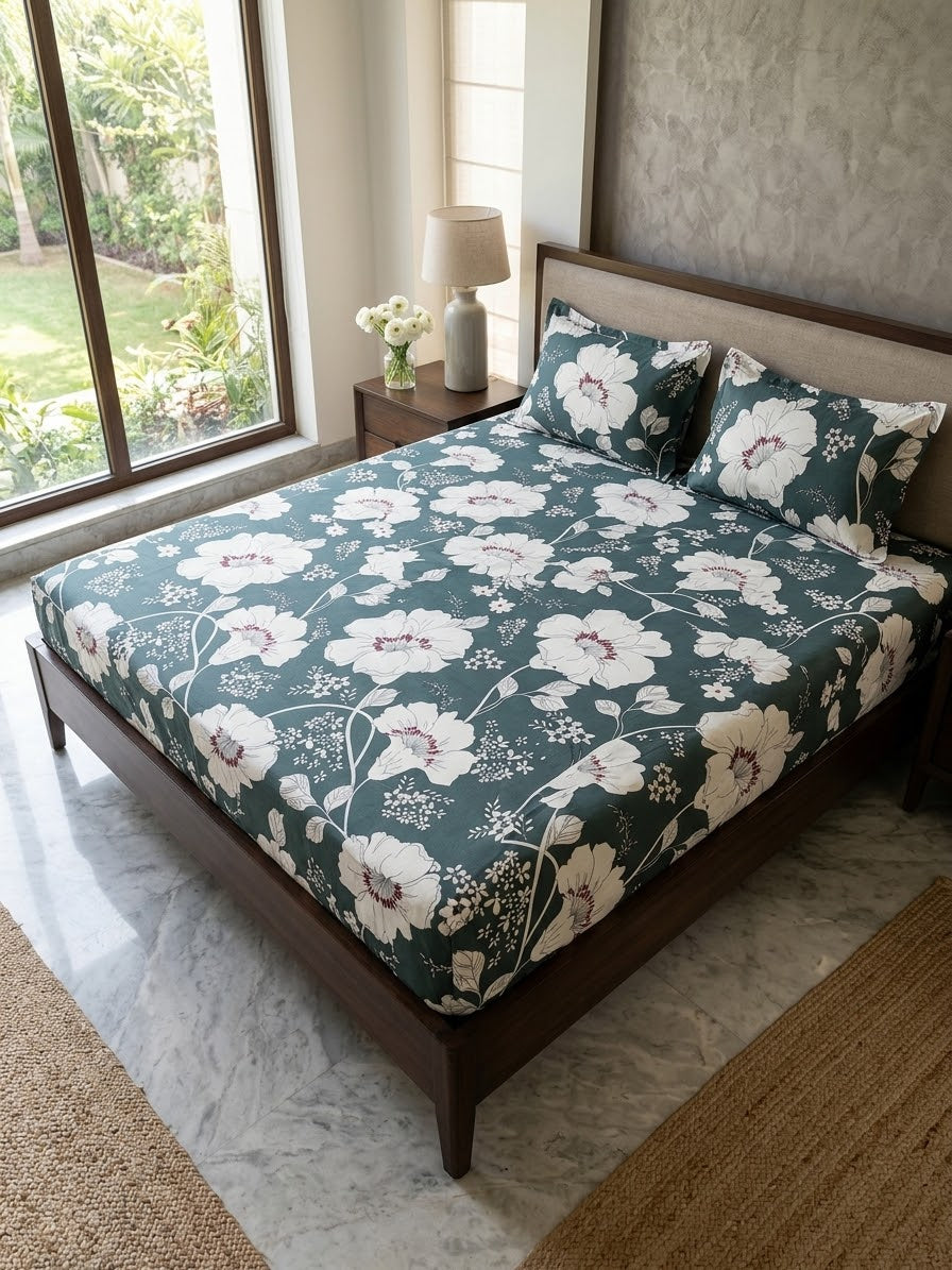 pure cotton stuff king size bed sheet with 2 pillow covers