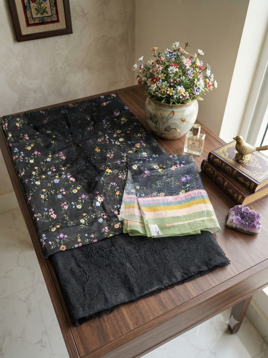 Sale Faiza Faisal Printed Lawn 3pc with printed munar lawn fabric Dupatta with embroided patches