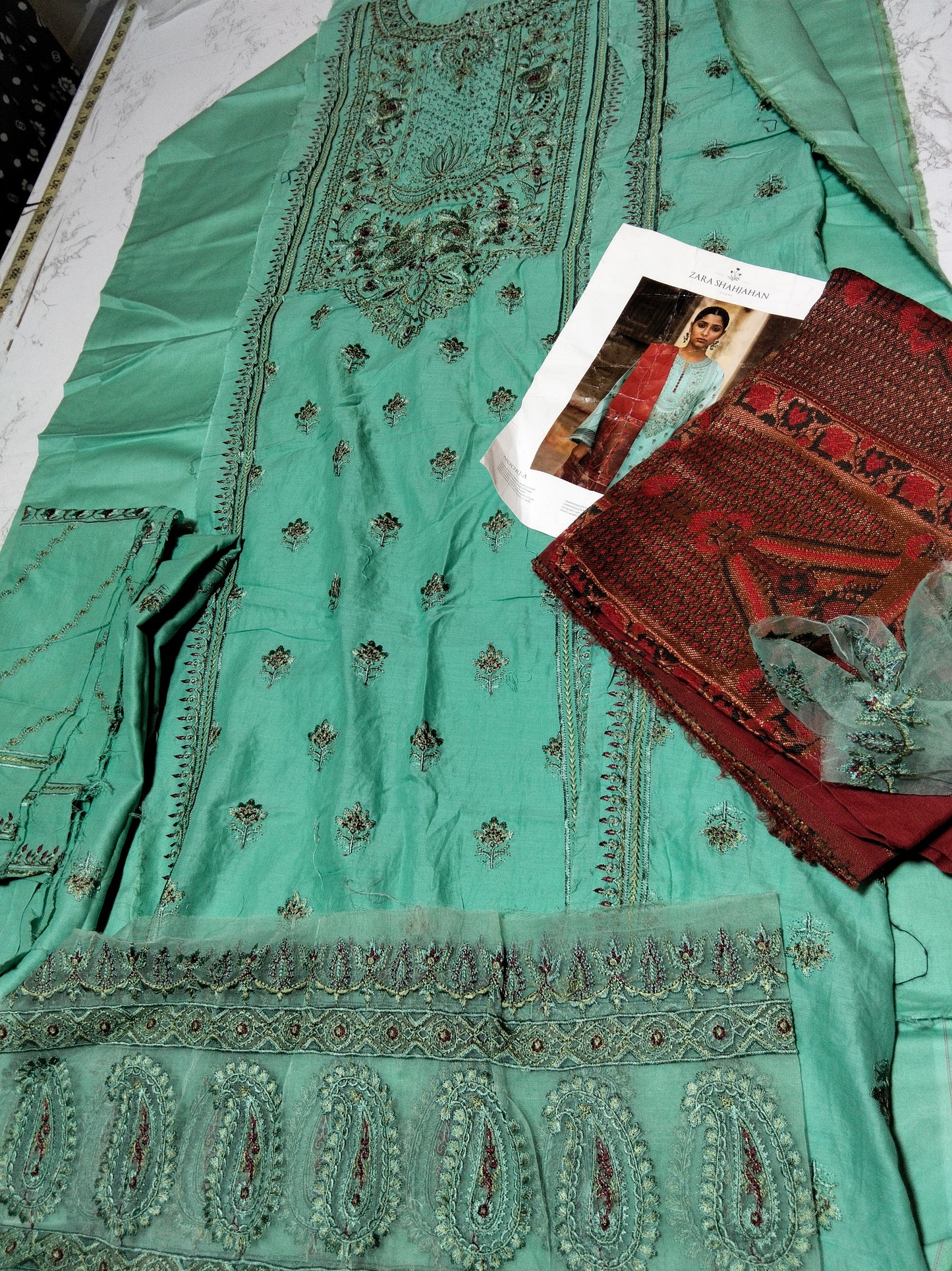 Sale Zara shahjahan embroidered lawn 2 pc with lawn jacqaurd dupatta