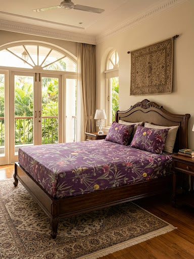 pure cotton stuff king size bed sheet with 2 pillow covers
