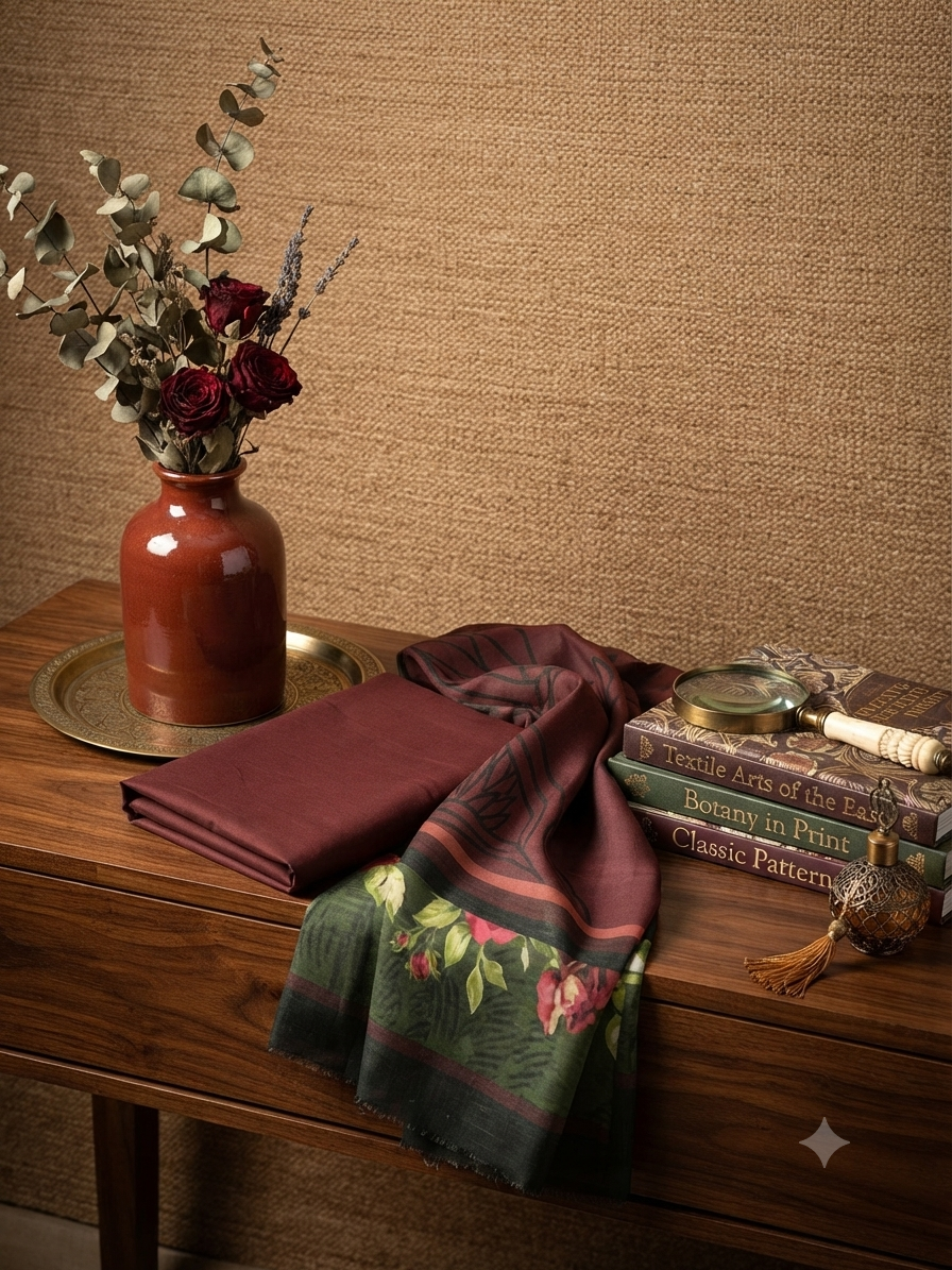 Sale Jazmine plain linen shirt and trouser with printed wool shawl winter