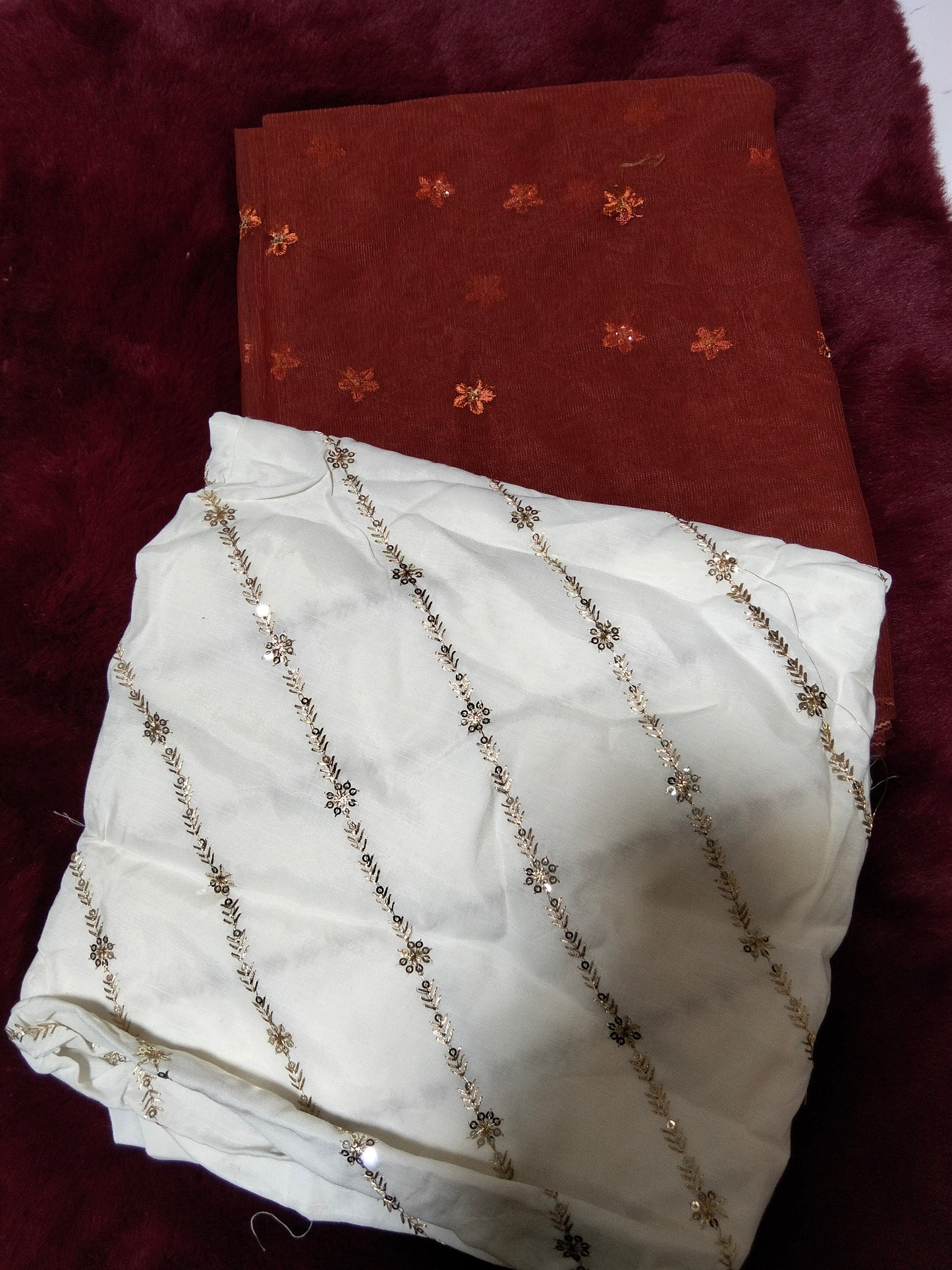 Sale embroided raw silk shirt and embroided net fabric dupatta
