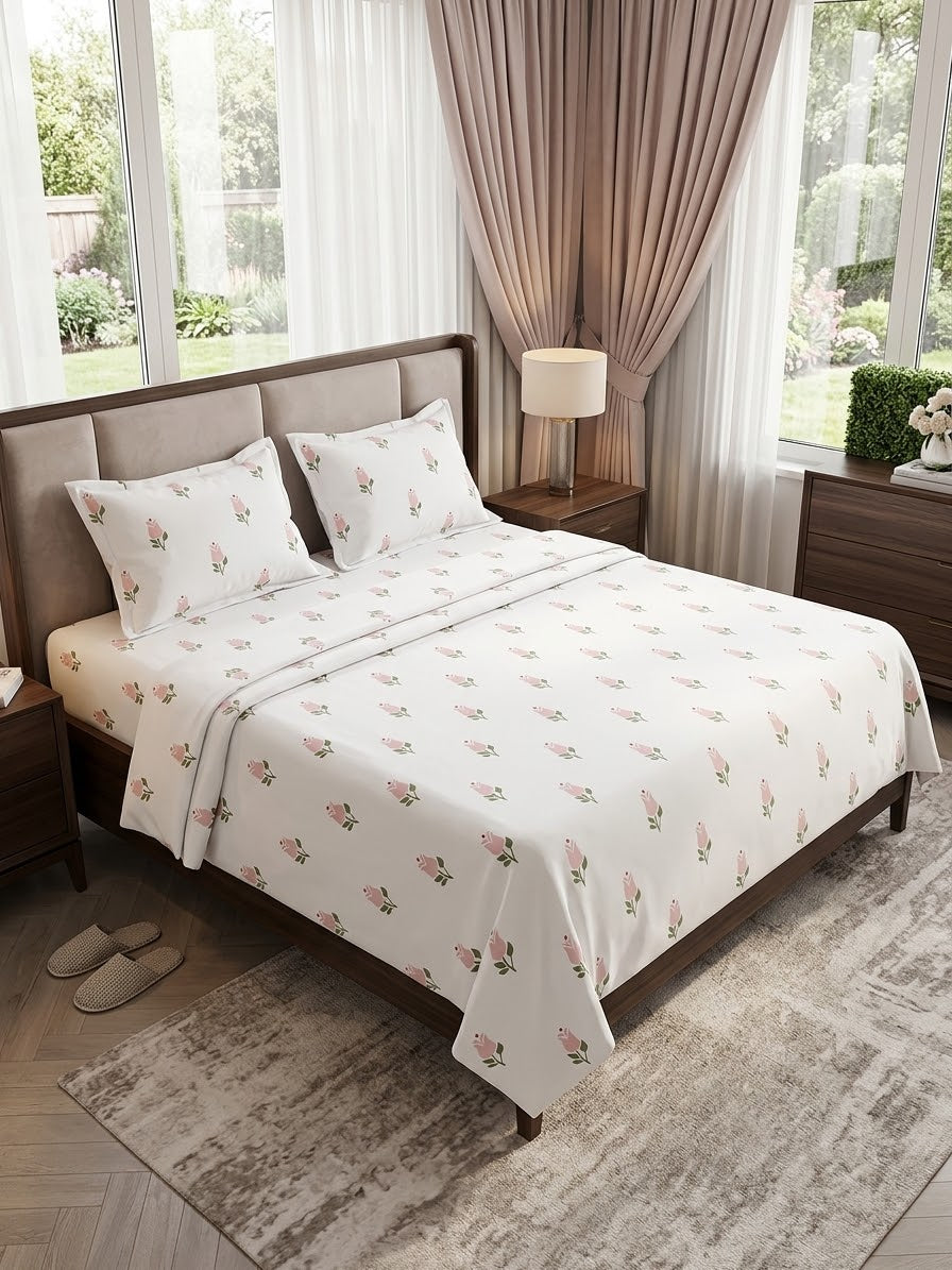 pure cotton stuff king size bed sheet with 2 pillow covers