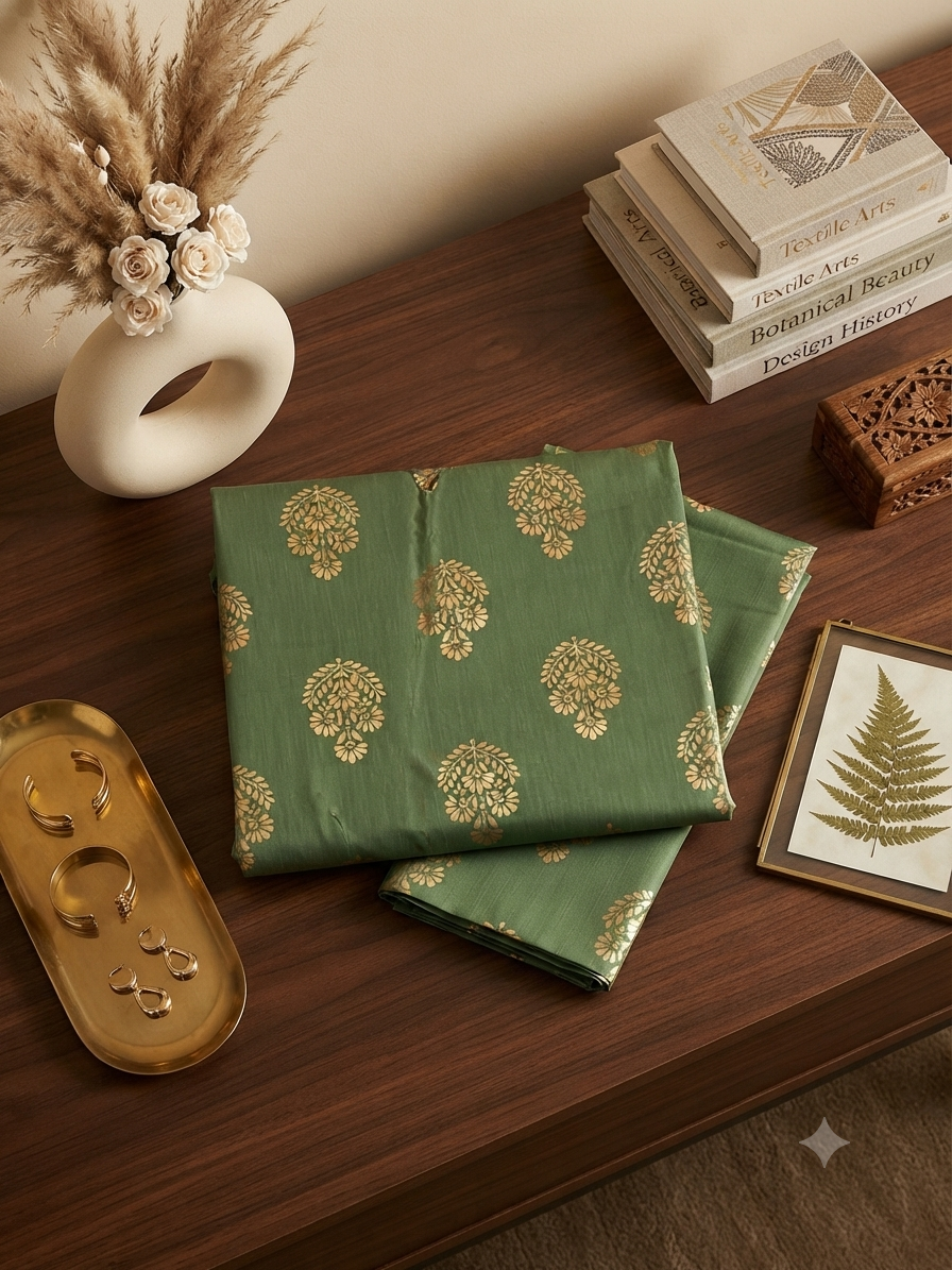 Block printed raw silk 2 pc