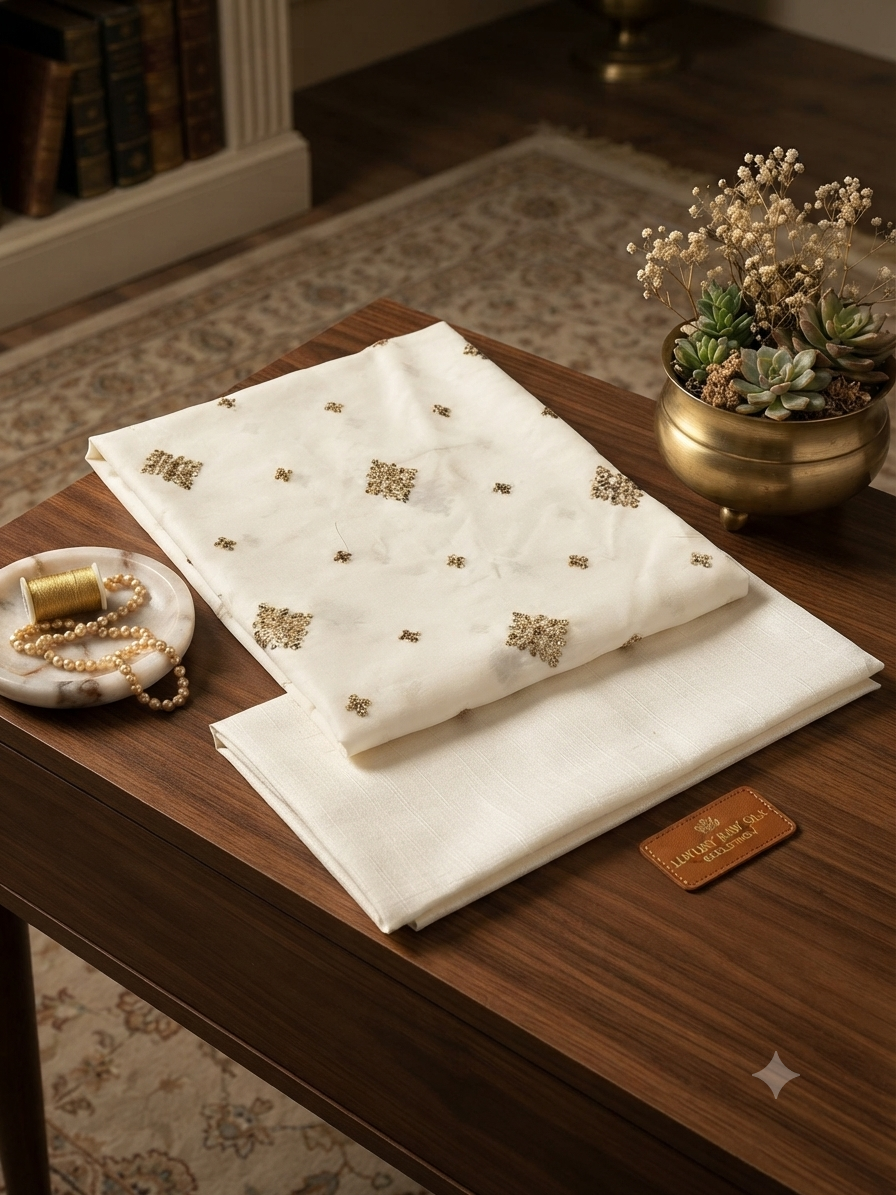 Embroided Raw silk 2pc dyeable