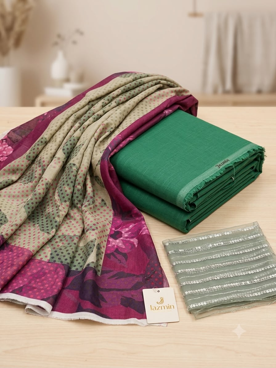 Sale baroque khadar 3 PC with embroided patche and printed wool shawl