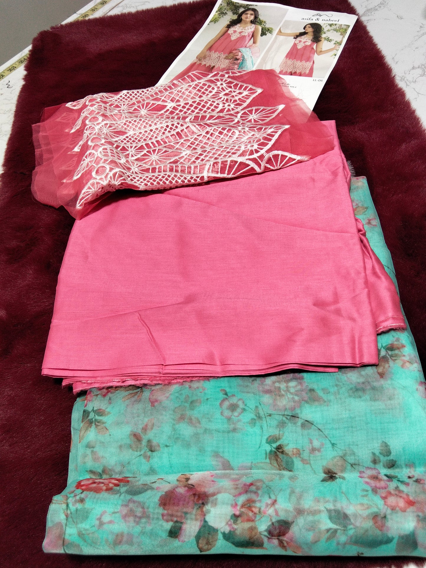 Sale Asifa Nabeel 2pc plain lawn shirt with embroided patches and printed organza fabric dupatta
