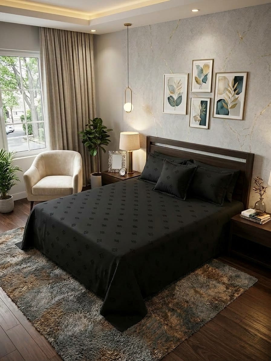 Bareeze home embroided cotton king size bedsheet with 2 pillow covers and 1 cushion cover