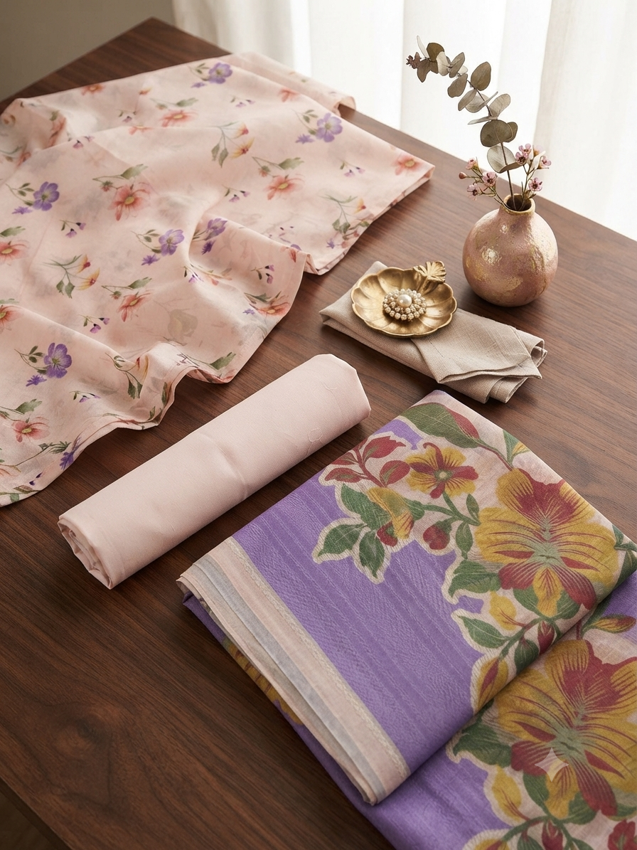 Sale printed lawn 3pc with plain trouser mnar lawn fabric dupatta