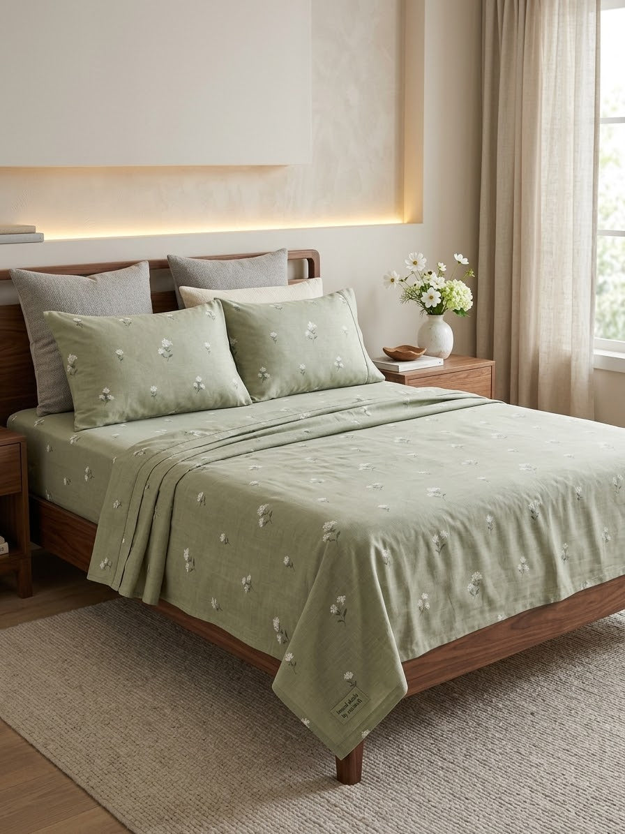 pure cotton stuff king size bed sheet with 2 pillow covers