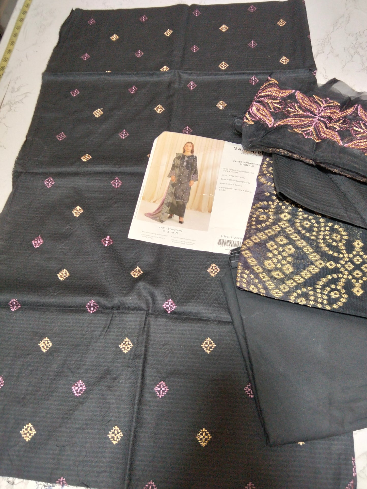 Sale Original Sapphire Embroidered Lawn 3pc with Jacquard Dupatta and Patches