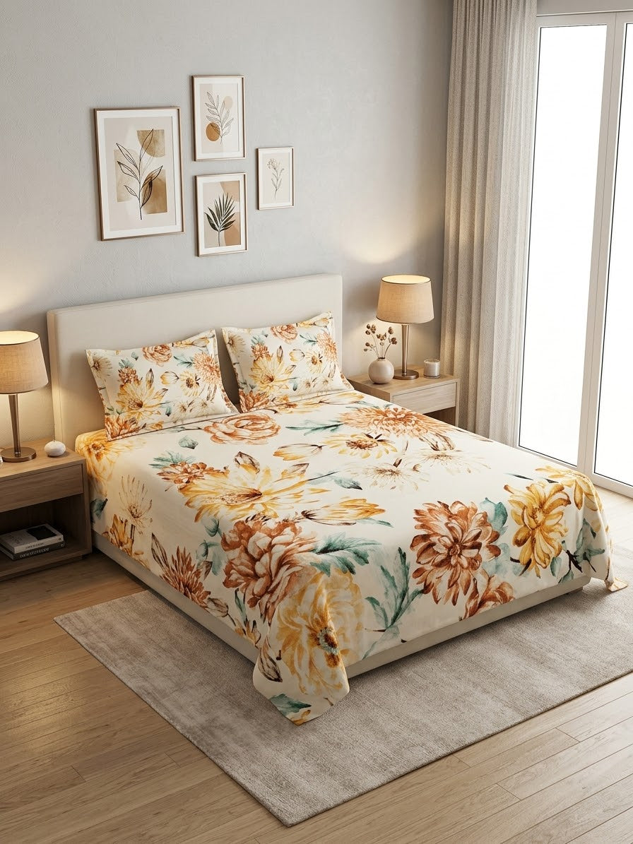pure cotton stuff king size bed sheet with 2 pillow covers