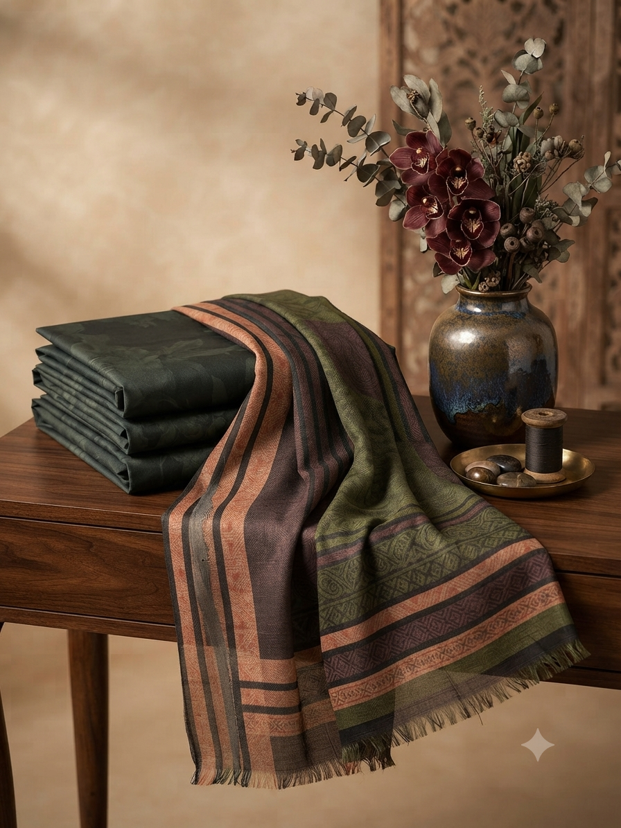 Sale Jazmine by baroque printed linen 3pc with printed wool shawl winter