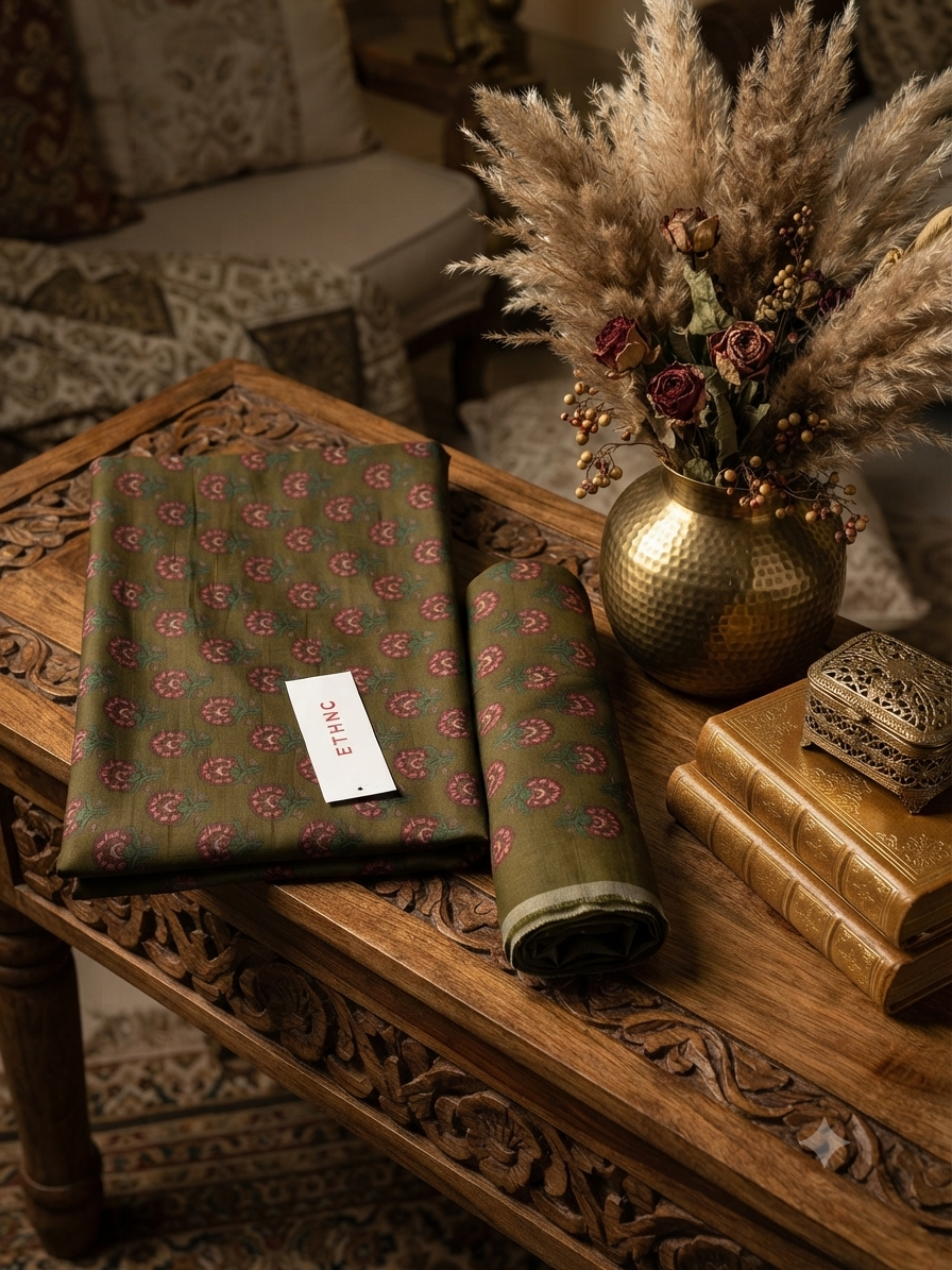 Ethnic Printed viscose slub linen shirt fabric