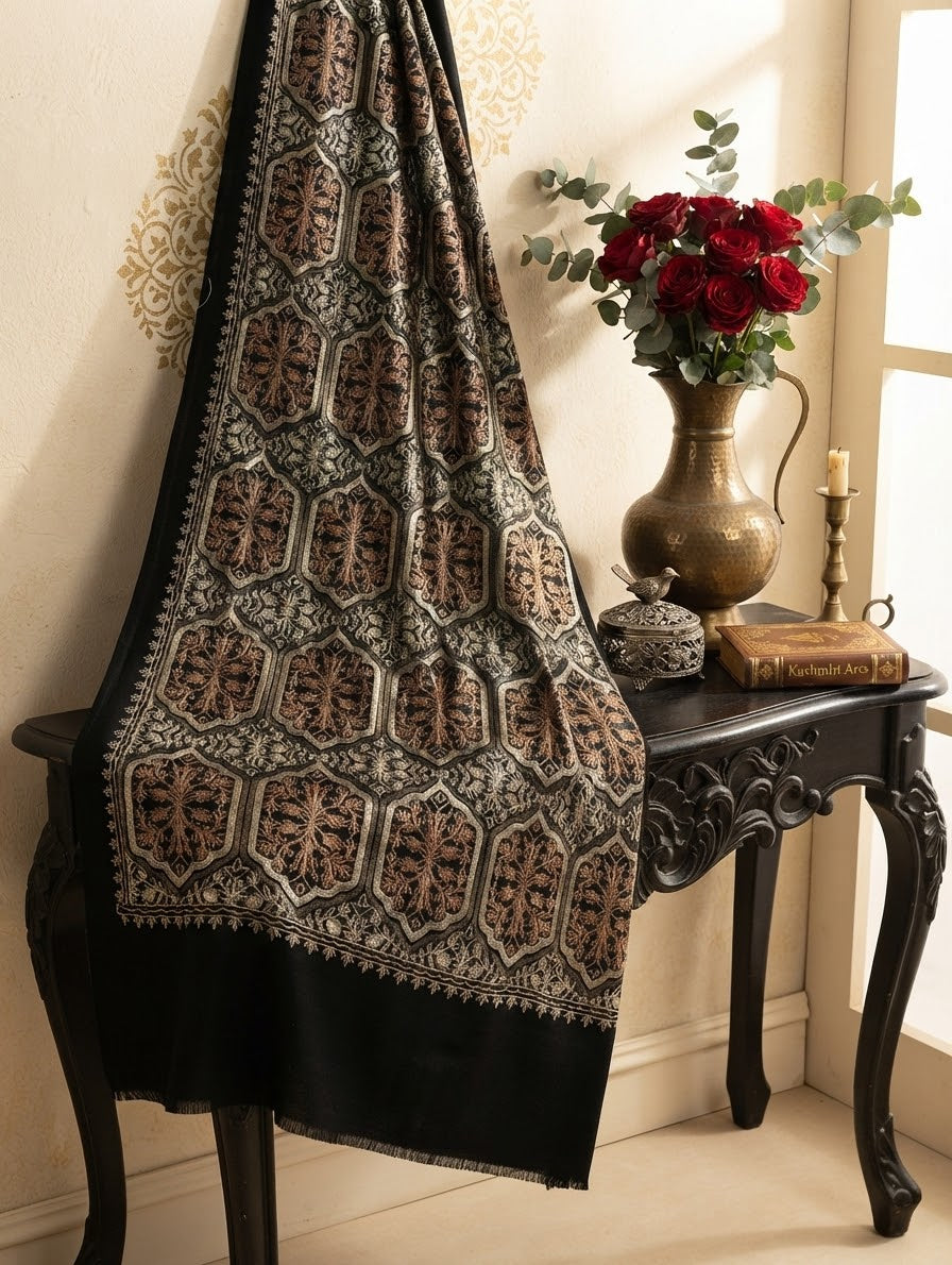Winter embroided wool shawl