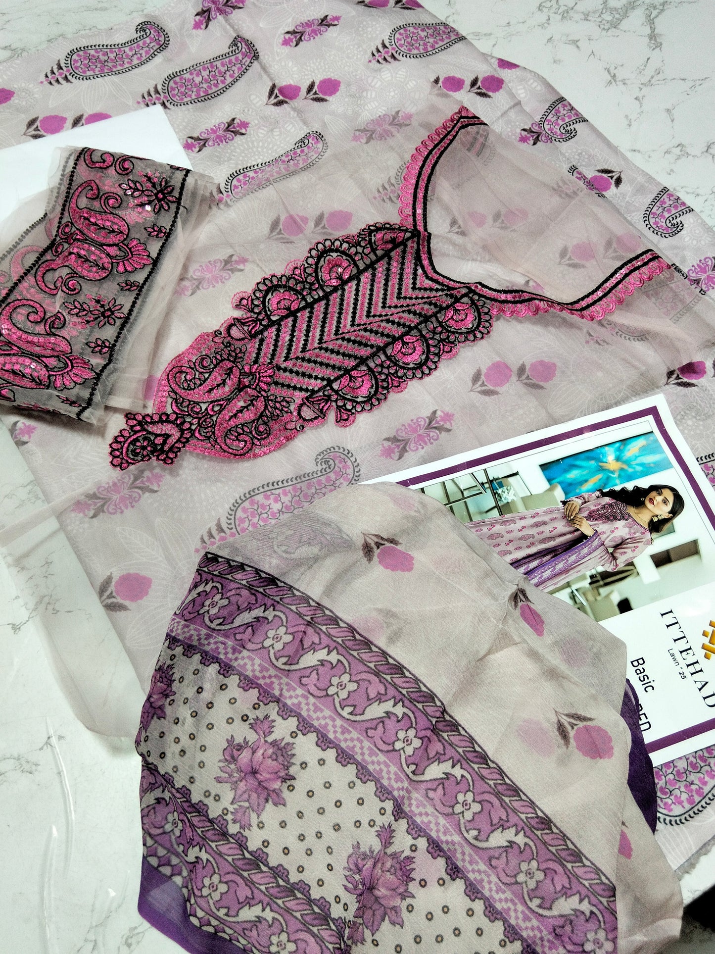 Sale Ittehad printed lawn 3pc with Embroidered patches