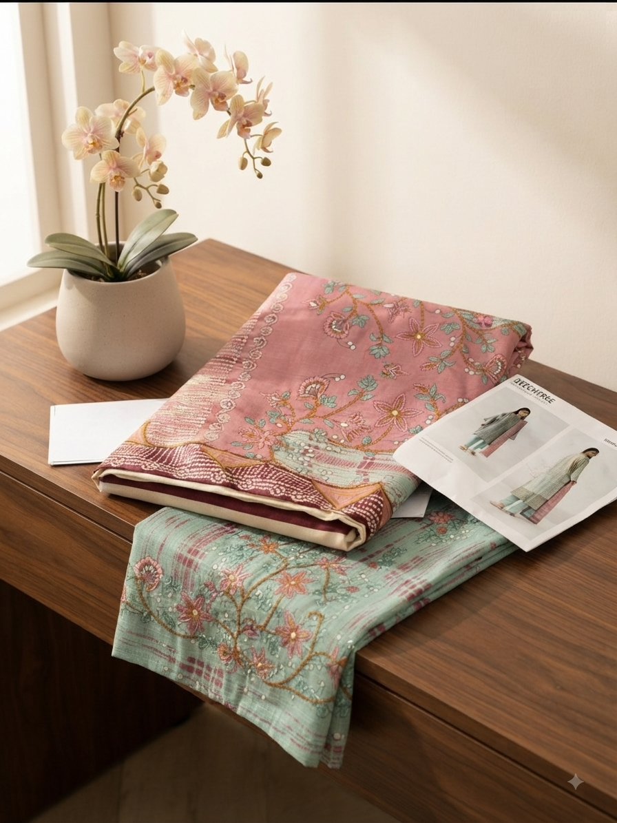 Sale beech tree printed khadar 2pc shirt and dupatta