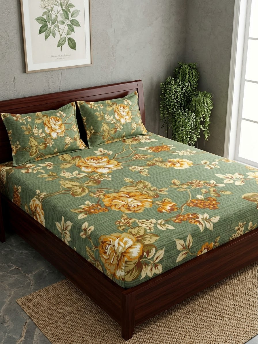 pure cotton stuff king size bed sheet with 2 pillow covers