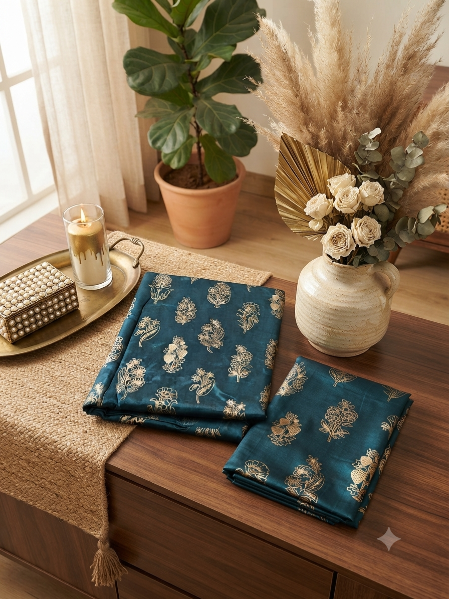 Block printed raw silk 2 pc