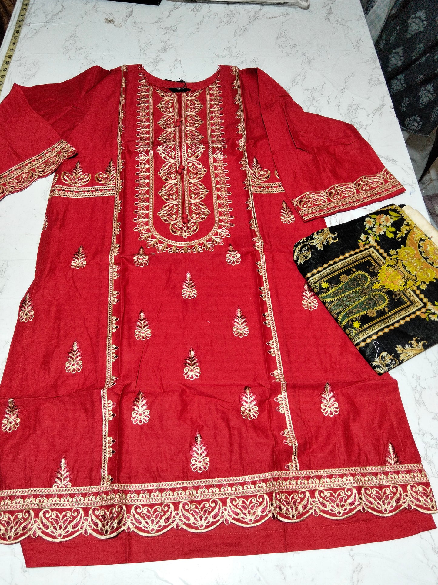 Esra embroided cotton shirt (Ch. 19.5)(length. 40) + lawn printed 2pc shirt and Dupatta