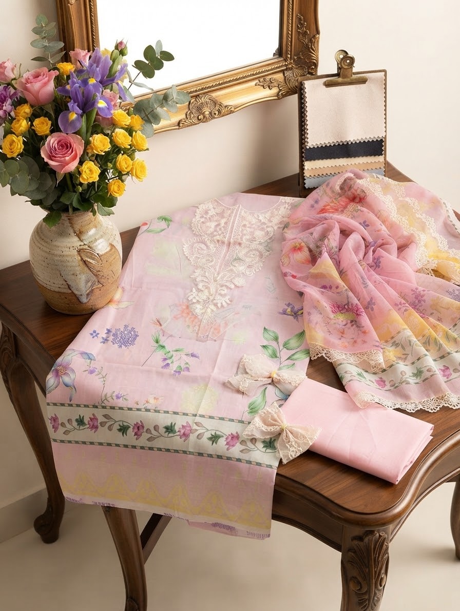 Mushq Roheenaz Pink Veil embroided 3pc