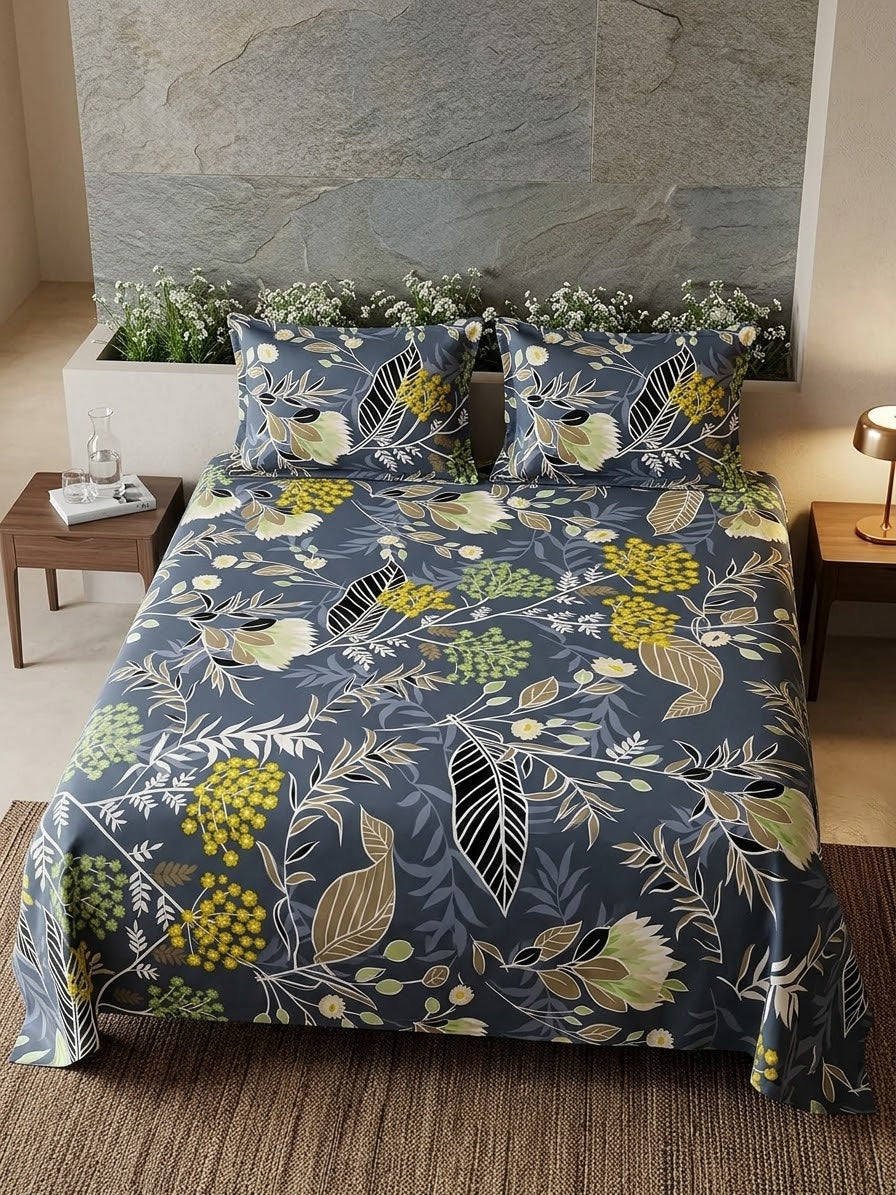 pure cotton stuff king size bed sheet with 2 pillow covers