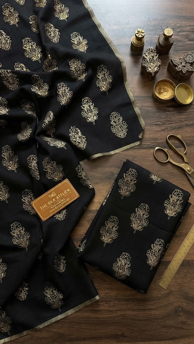 Block printed raw silk 2 pc