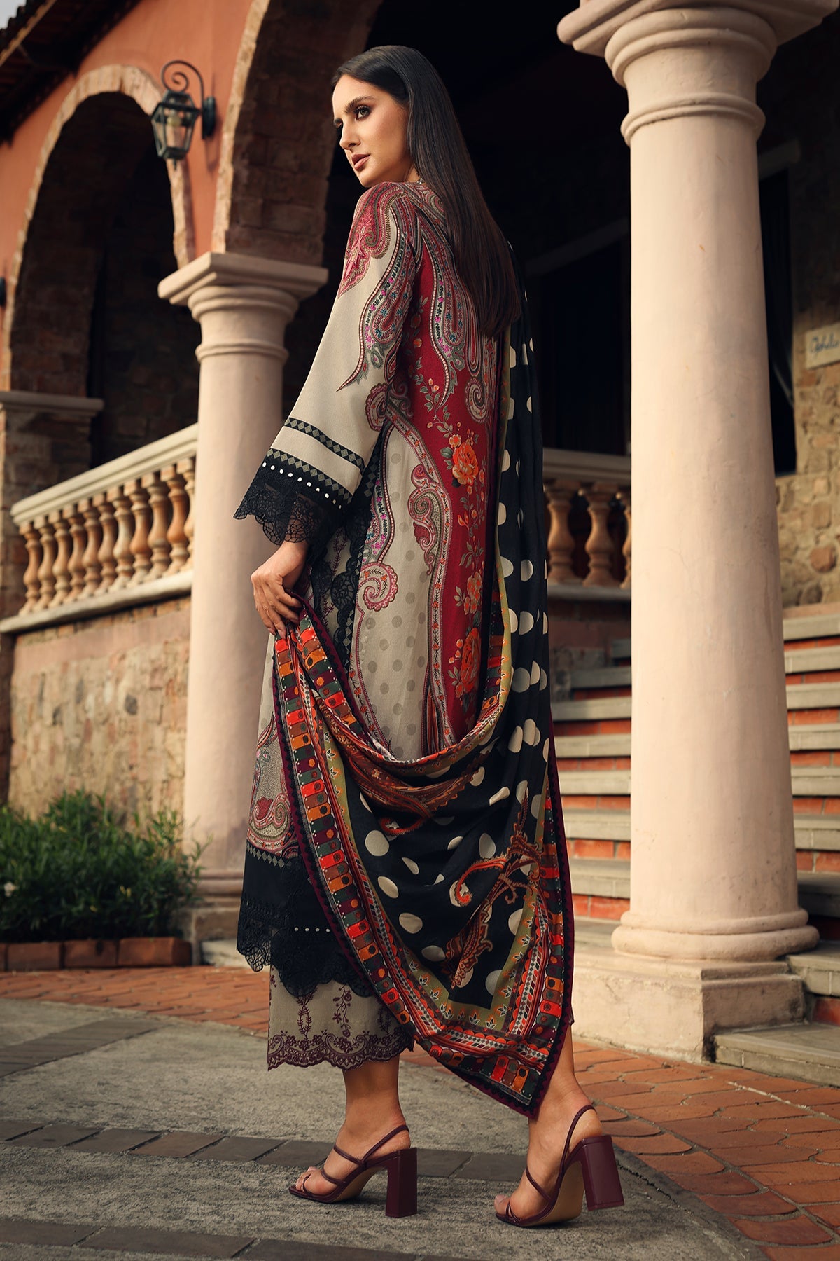 Charizma combination 3pc embroided linen with embroided Irish linen Shawl