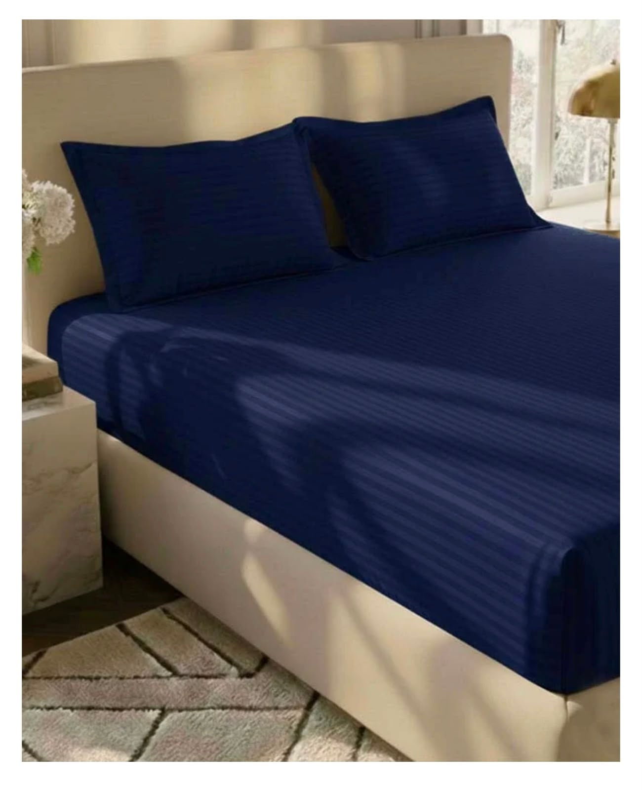 King size fitted bed sheet with 2 pillow covers leather embosed cotton satin (72*78)
Color (navy blue)