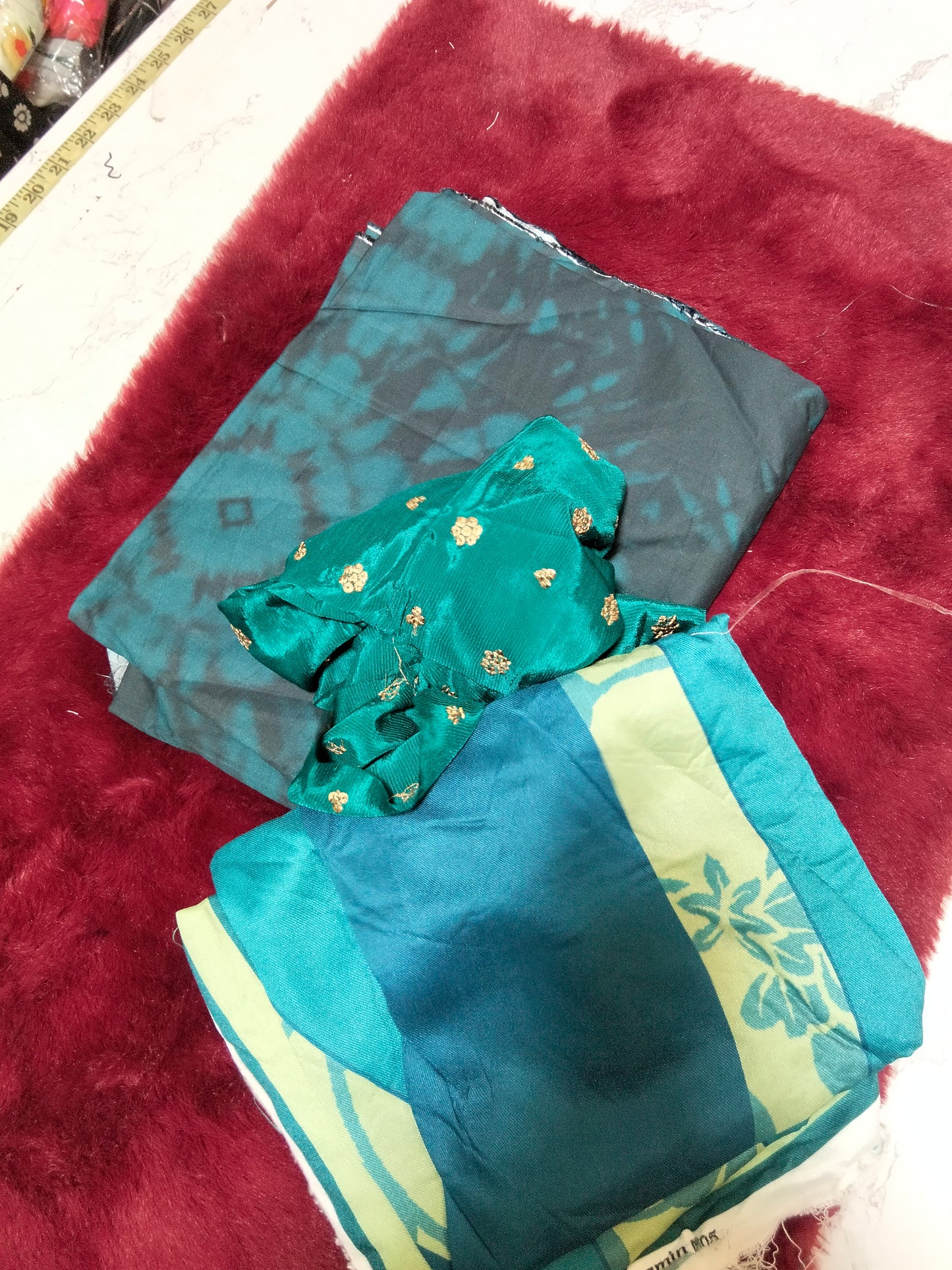 Sale Jazmin printed linen 3Pc with printed wool shawl with embroided patche