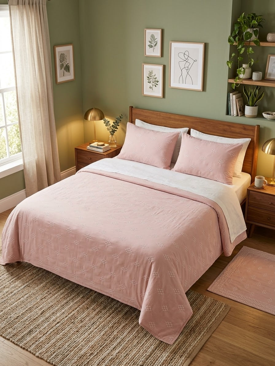 Bareeze home embroided cotton king size bedsheet with 2 pillow covers and 1 cushion cover