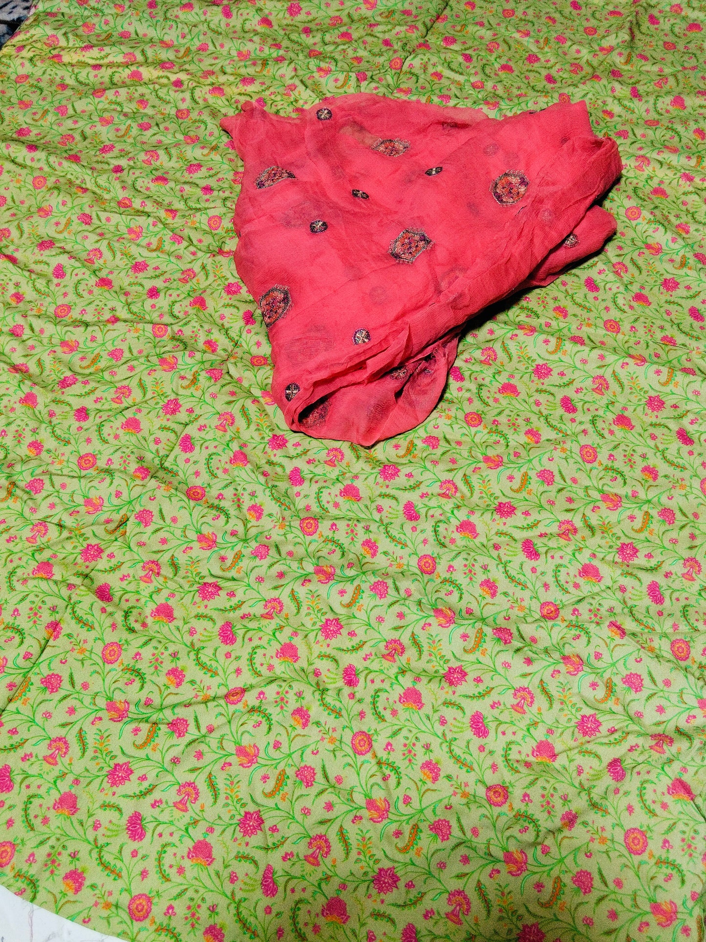 Sale printed Linen 2pc+ breeze embroided pure chiffon dupatta