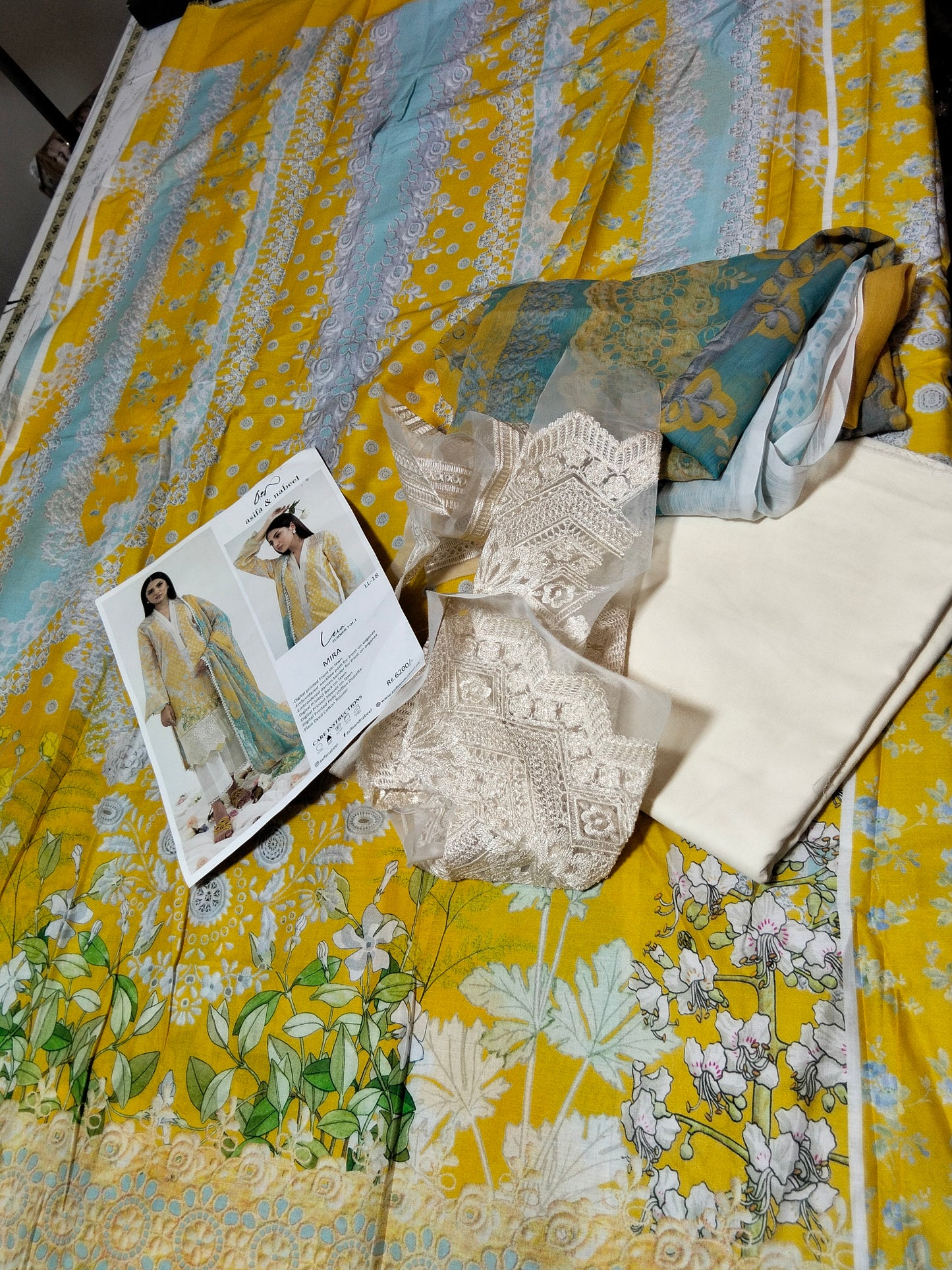 Sale Asifa Nabeel printed lawn 3pc with plain trouser and printed pure chiffon dupatta