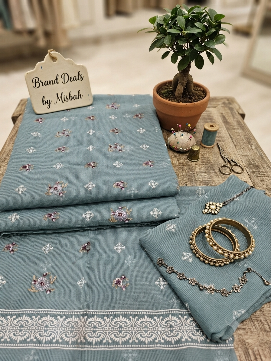 Sale embroided khadi net 2 pc shirt and dupatta