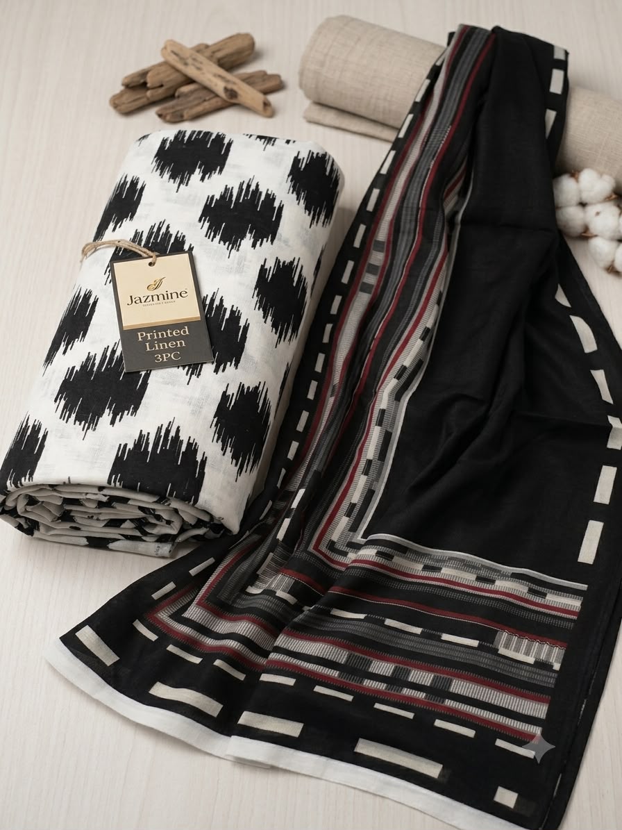 Sale Jazmine printed linen 3pc with scarf 1.9 yard (winter)