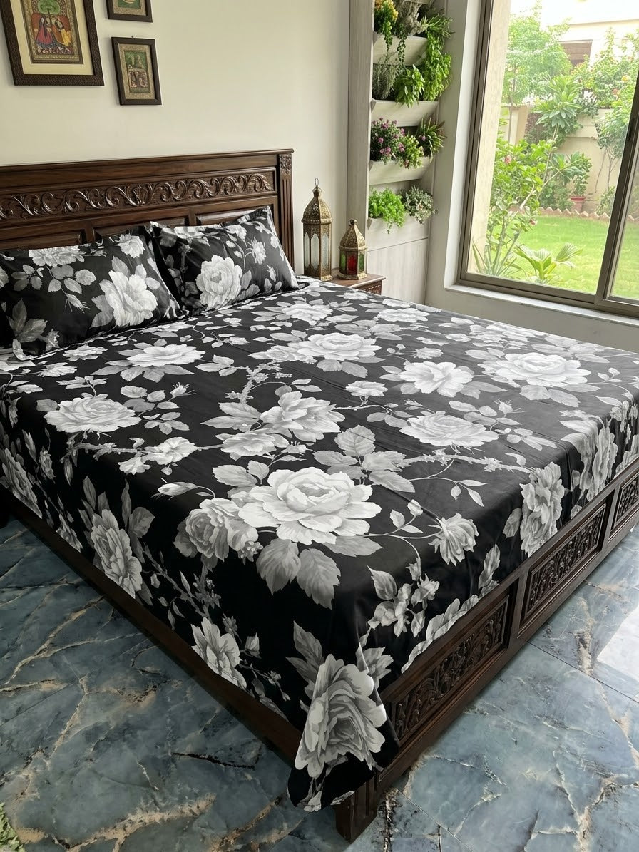 pure cotton stuff king size bed sheet with 2 pillow covers