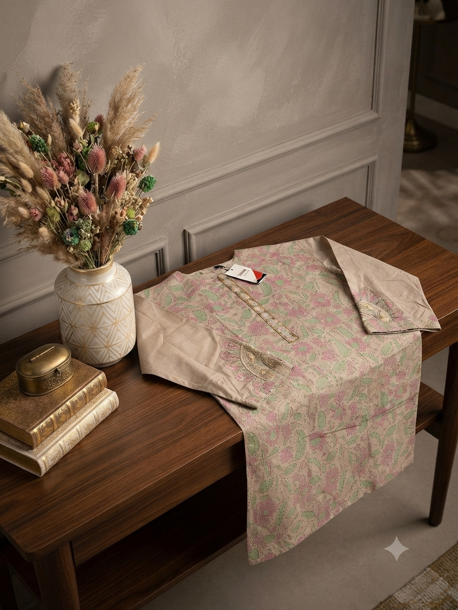 Sale beechtree printed wool shirt stitch (sleeves embroided)(ch. 24)(Length. 42)