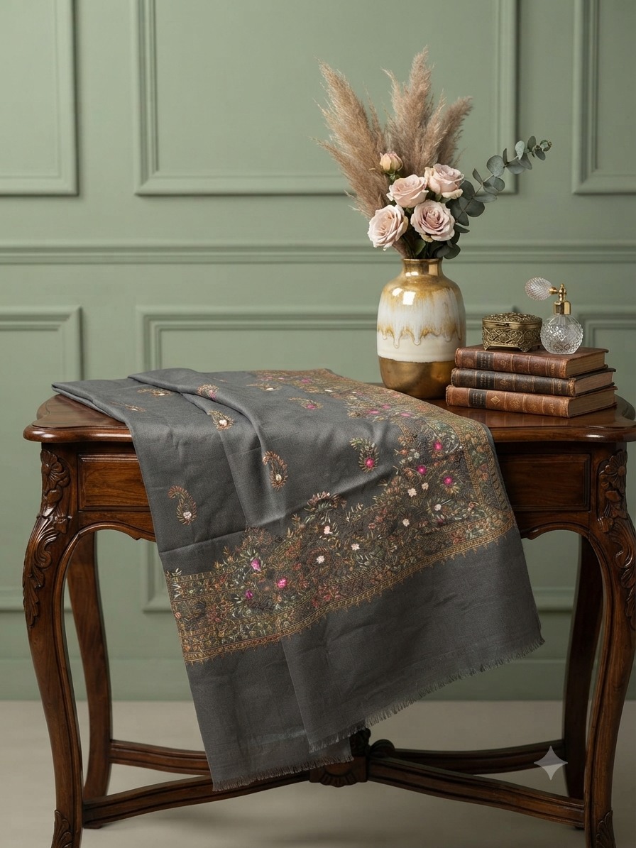 Sale hand embroided wool shawl winter mirror work