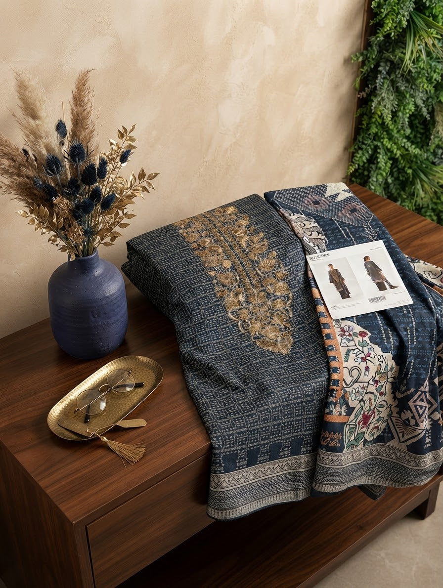 Beechtree embroided khadar 2pc shirt and dupatta