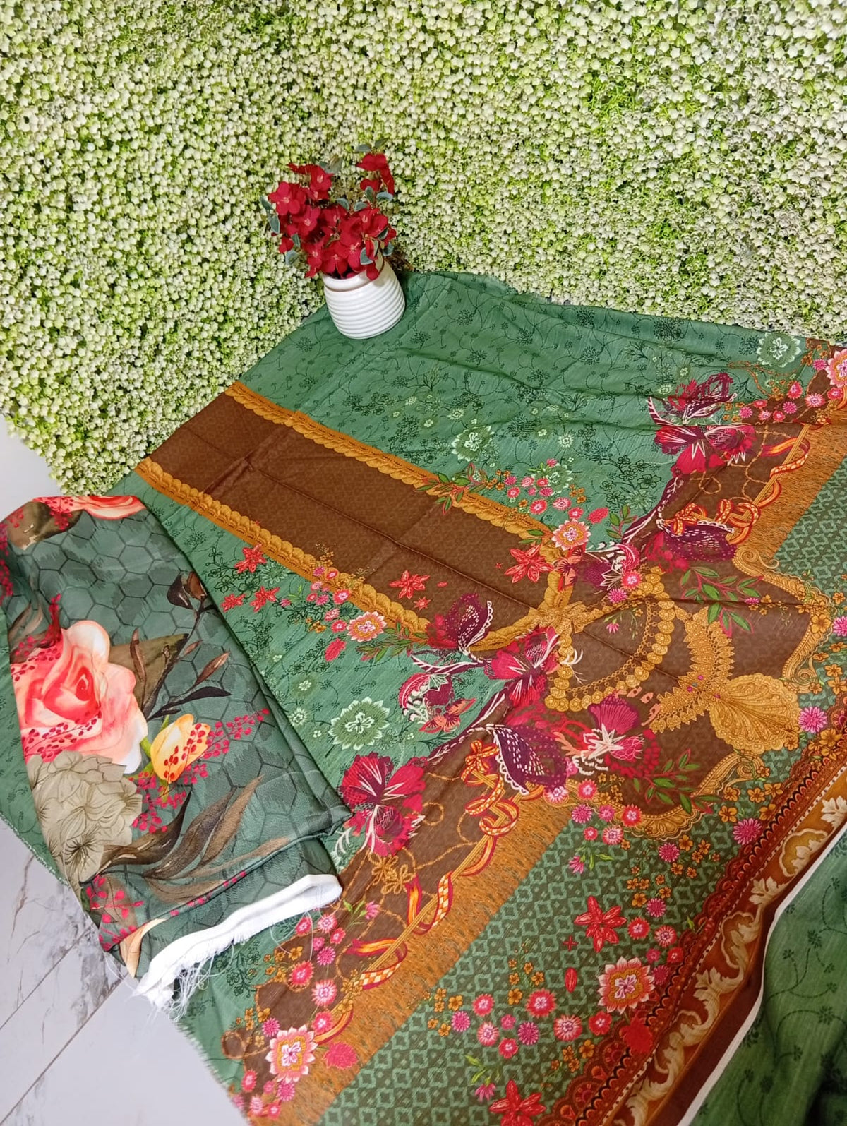 Sale printed khadar shirt and printed wool shawl winter 2pc