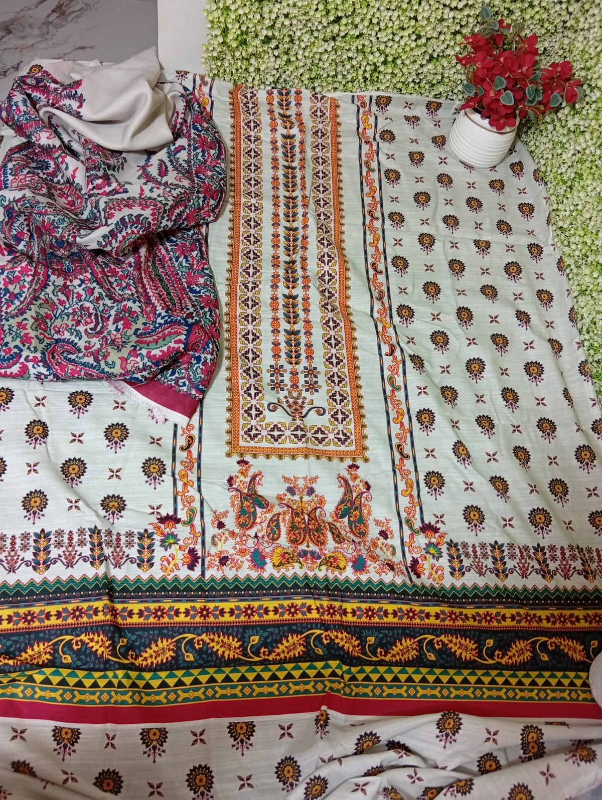 Sale printed khadar shirt and printed wool shawl winter 2pc